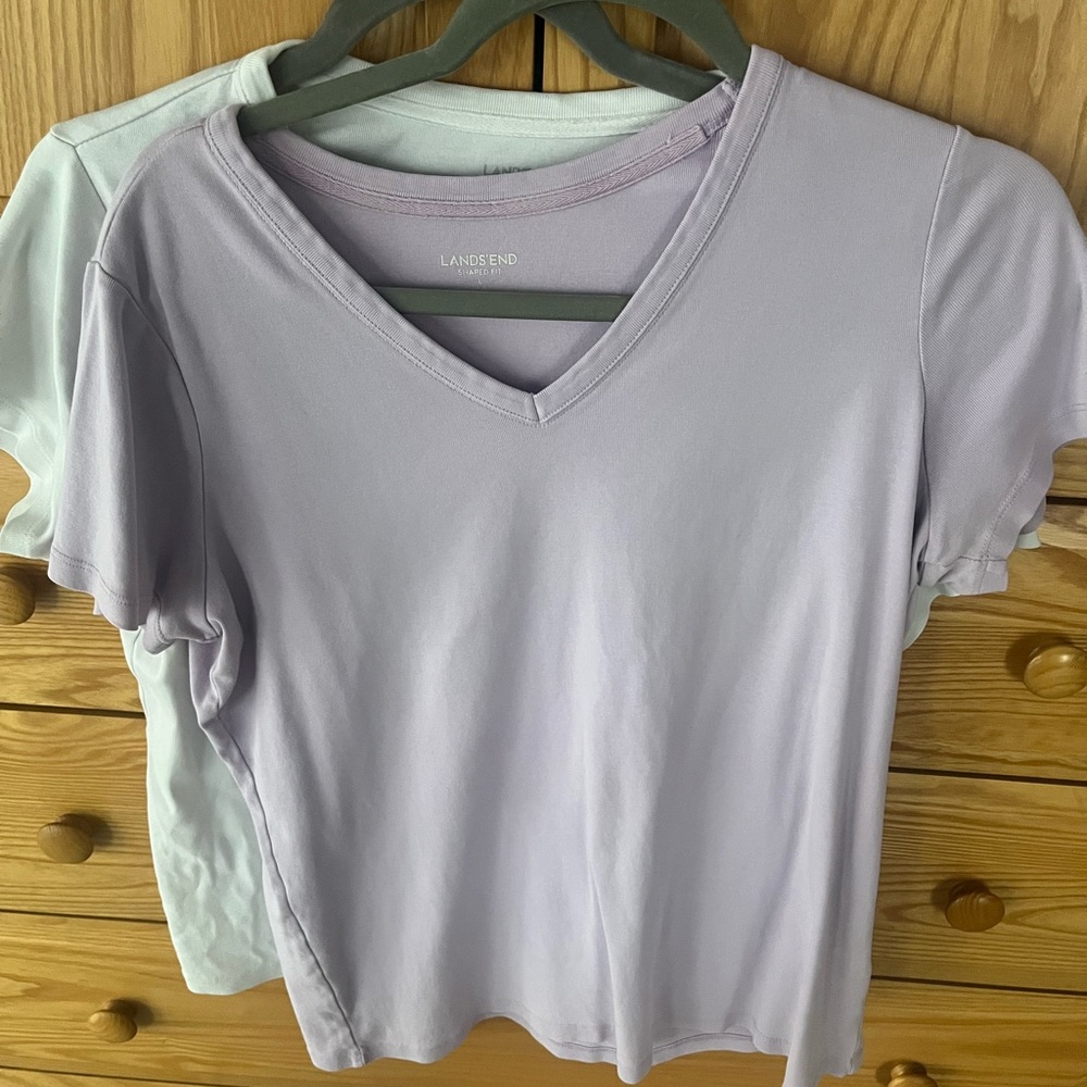 2 Lands' End Women's Lavender and White Tops L